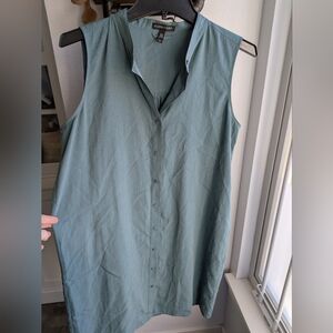 Eileen Fisher Sleeveless Button Front Tunic Shirt Dress Sage Teal Green S/P